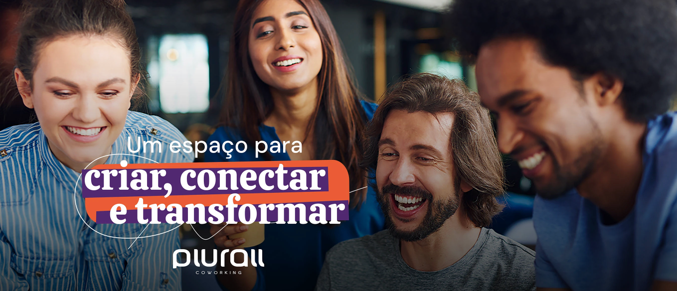 Peça de comunicação do brand refresh da Plurall Coworking desenvolvido pela Agência VERO em 2025